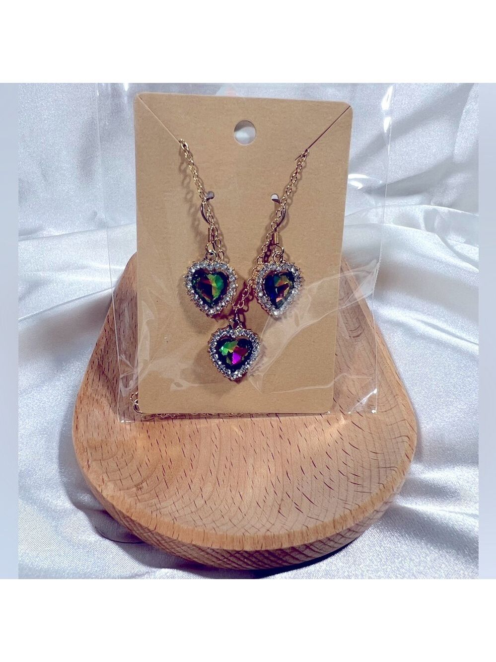 Rhinestone Heart Necklace & Earrings Set